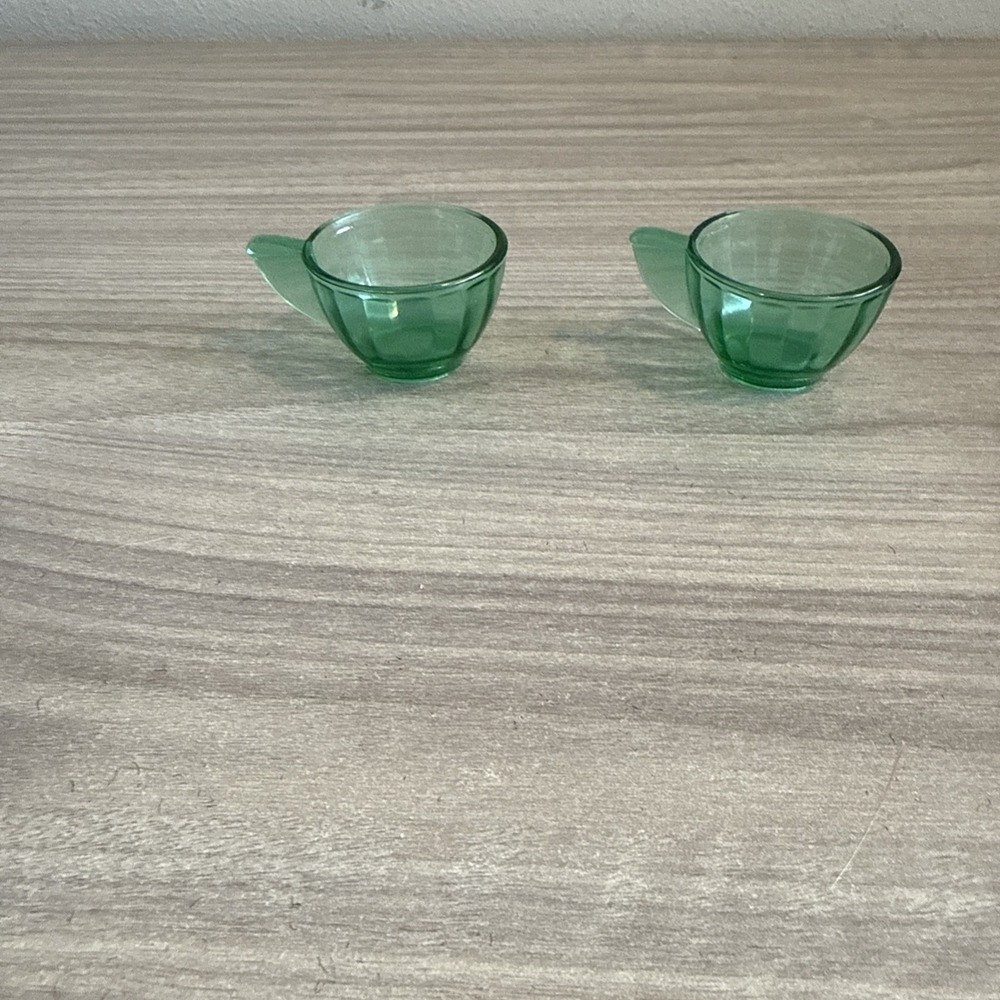 Akro Agate Uranium Green Glass Vintage Pretend Play Cups Glasses Vintage Lot 2